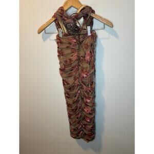 Oh Polly Floral Halter Rosette Ruched Bodycon Midi Dress US 0